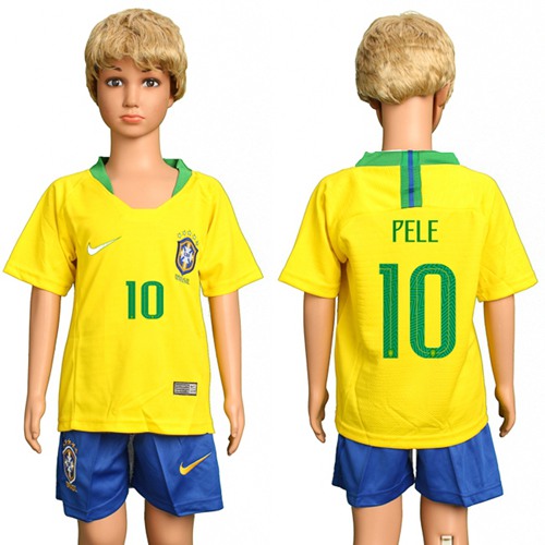 Brazil #10 Pele Home Kid Soccer Country Jersey